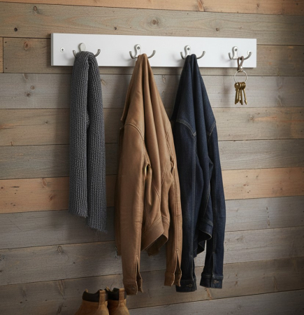 Organizare si depozitare - Cuier de perete din MDF, cu 4 carlige duble, 50x7 cm