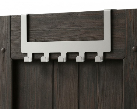 Cuiere - Cuier din Inox, 5 carlige, fixare pe usa, nu necesita holsuruburi, 30x7.5x14.5 cm