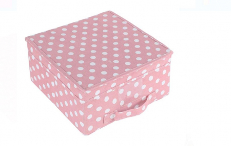Huse si cutii depozitare - Cutie de depozitare cu capac, roz cu buline albe, 30x30x16cm