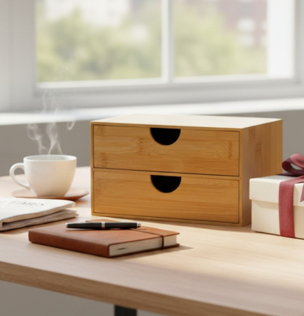 Cutie decorativa din bambus, cu 2 sertare, 22x13x12.5 cm, utilizare universala [1]