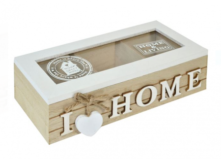 Toate produsele - Cutie din lemn cu 3 compartimente, cu mesaj HOME, 24x10x7 cm