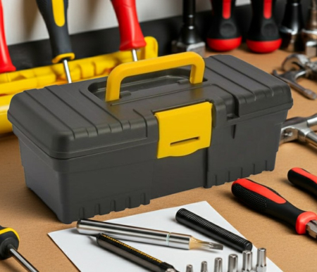 Huse si cutii depozitare - Cutie scule, negru/galben, 32x15x11 cm