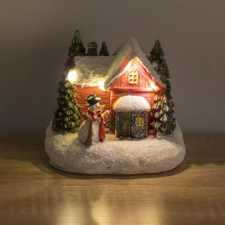 Toate produsele - Decoratiune cu lumini, de Craciun, casuta cu om de zapada, 11x9x10 cm