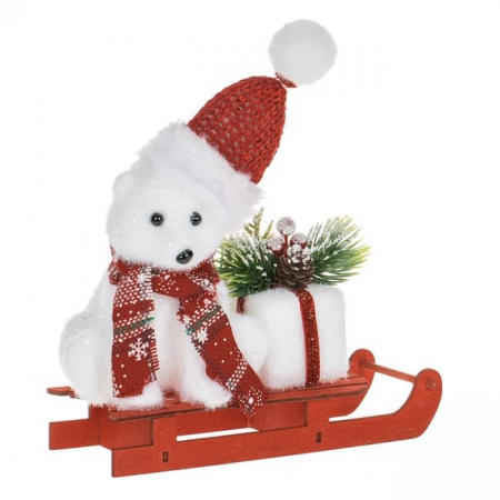 Toate produsele - Decoratiune de Craciun, sanie din lemn cu Om de Zapada din spuma, 17 cm