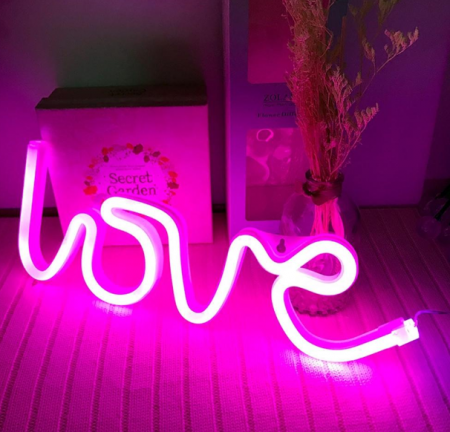 Decoratiune luminoasa LED neon, model LOVE, lumina roz, 35.5x2x13 cm [1]