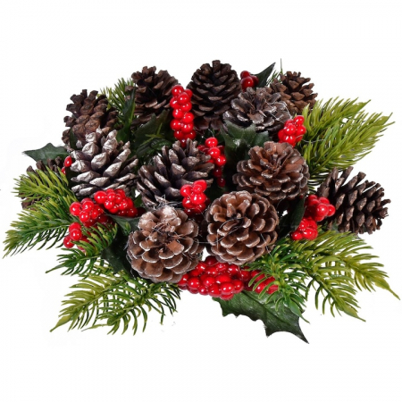 Craciun – Decoratiuni, costume si accesorii festive - Decoratiune pentru masa de Craciun, cu brad si conuri, 25 cm