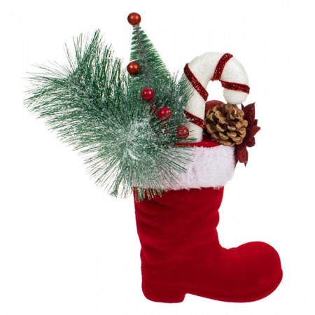 Toate produsele - Decoratiune pentru masa de Craciun, model cizmulita rosie catifelata, 14x27 cm