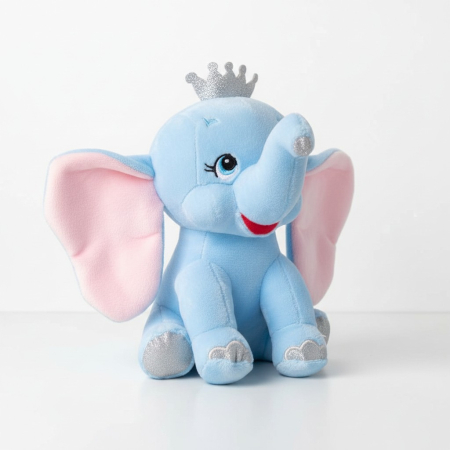 Elefant de plus, mode cu coronita, catifelat,  21 cm, albastru [2]