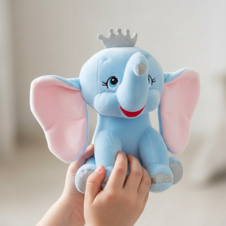 Jucarii de plus - Elefant de plus, mode cu coronita, catifelat,  21 cm, albastru