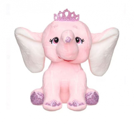 Jucarii de plus - Elefant de plus cu coronita, roz, 21 cm