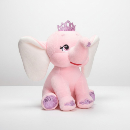 Jucarii de plus - Elefant de plus, model cu coronita, catifelat, roz, 21 cm
