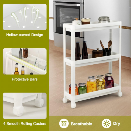 Etajera carucior, cu 3 rafturi din plastic polipropilenic, 54x18x71 cm [3]