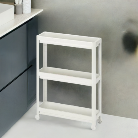 Mobilier mic - Etajera carucior, cu 3 rafturi din plastic polipropilenic, 54x18x71 cm