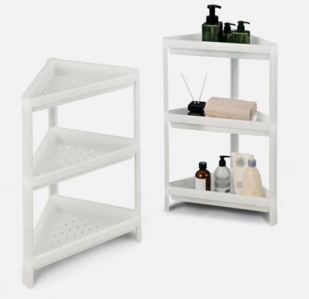 Mobilier mic - Etajera de colt alba cu 3 rafturi, 33x33x71 cm