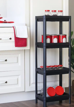 Mobilier mic - Etajera neagra cu 4 rafturi din plastic polipropilenic, 36x23x100 cm