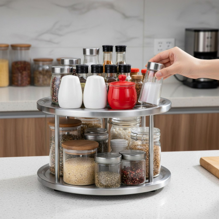 Toate produsele - Etajera rodunda din inox, pe doua niveluri, Ø26 x H16 cm, organizare bucatarie, mese festive sau evenimente