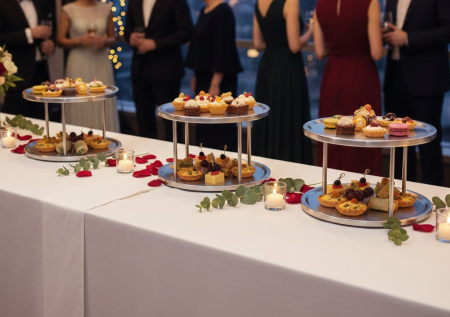 Etajera rodunda din inox, pe doua niveluri, Ø26 x H16 cm, organizare bucatarie, mese festive sau evenimente [2]