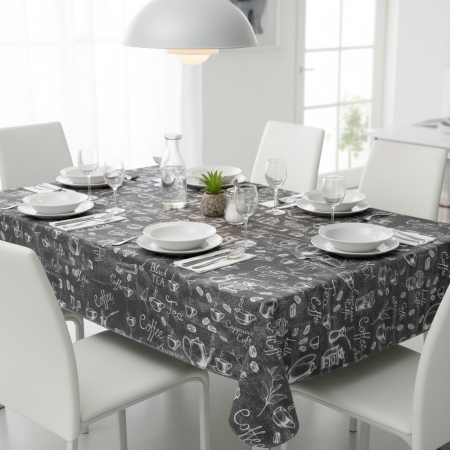 Bucatarie si servire - Fata de masa, gri, textil plastifiat, 180x140 cm