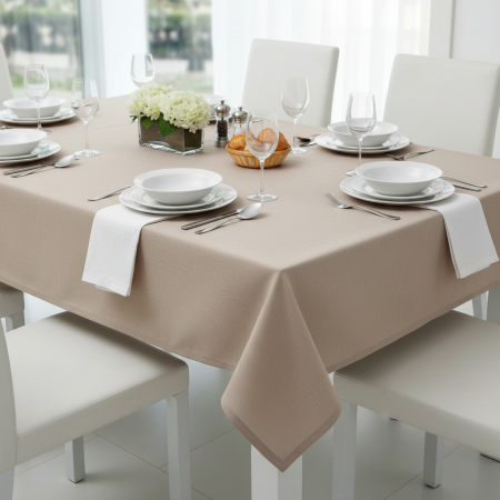 Home & Deco - Fata de masa, material textil, bumbac/poliester, 180x140 cm, bej, stil modern, minimalist