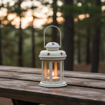 Felinar metalic, cu 2 lumanari pastila incluse, alb crem, Ø10x15.5 cm [2]