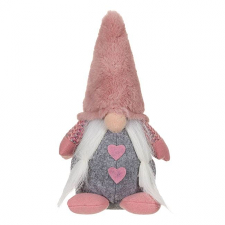 Toate produsele - Figura decorativa de Craciun, model gnome, cu haina gri si caciula roz, 25 cm