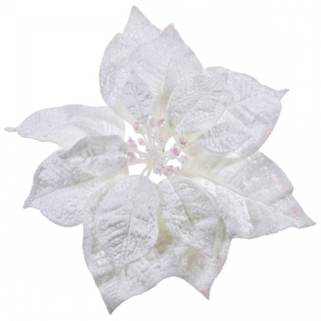 Toate produsele - Floare de Craciun cu clips, Craciunita alba, 25cm