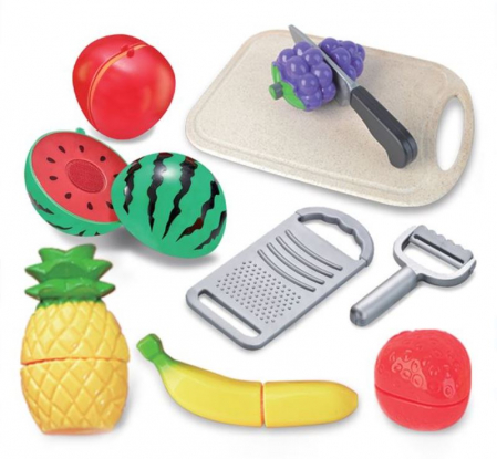 Jocuri si jucarii interactive - Fructe din plastic cu tocator si accesorii, 10 piese