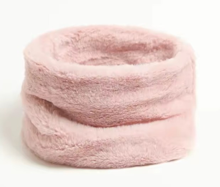 Fular circular din blana ecologica, roz, cu snur pentru ajustare, 27x30 cm [1]