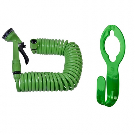 Gradina - Furtun pentru irigare, spiralat, 4 functii, 15 metri, pistol + conectori + suport furtun