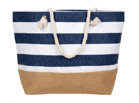 Articole de vara - Geanta de plaja iuta, cu dungi alb-albastre, 56x15x43 cm