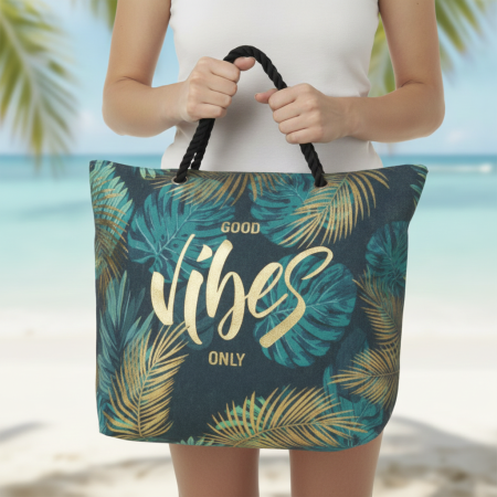 Articole de vara - Geanta de plaja Good vibes only, 42x15x43cm