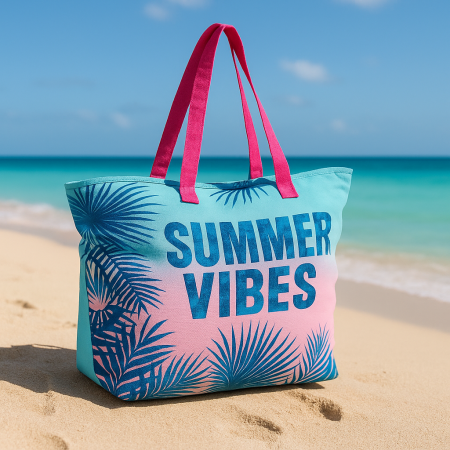 Articole de vara - Geanta de plaja turcoaz Summer Vibes Only, 56x22x38 cm