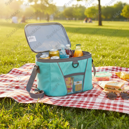 Geanta termica, cu fermoar si curea reglabila de umar, capacitate 6 L, 22x17x17 cm, pentru camping, plaja, scoala, picnic sau utilizare zilnica, depozitare inteligenta, pastreaza temperatura [1]