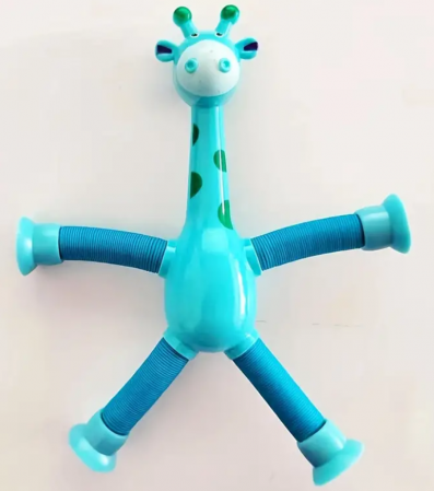 Jocuri si jucarii interactive - Girafa cu picioare telescopice, cu ventuze, albastra, 18 cm