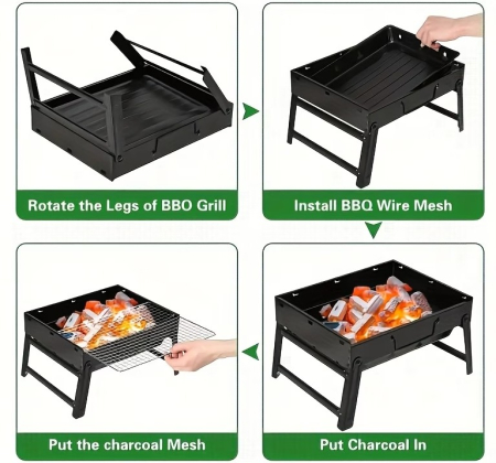 Gratar portabil, pliabil, cu tava detasabila pentru carbuni, constructie din fier, compact si practic, 35x27x20 cm, ideal pentru pentru camping, picnic, terasa sau gradina [3]
