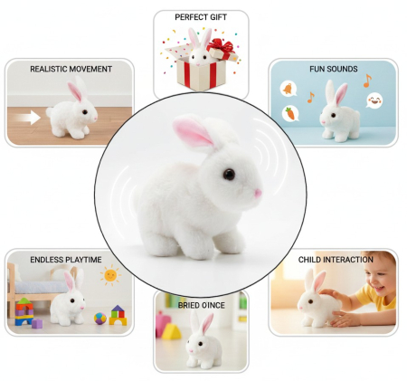 Jocuri si jucarii interactive - Iepuras alb interactiv, 13 cm