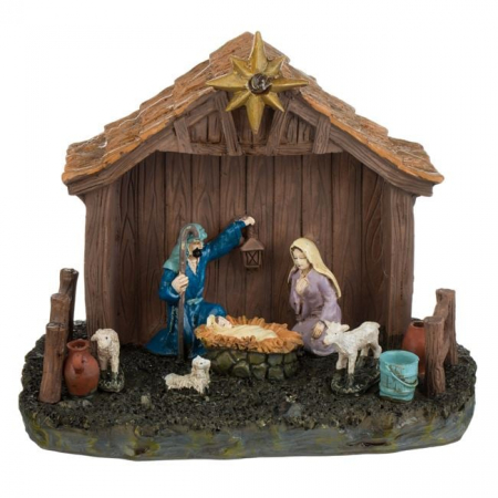 Toate produsele - Iesle de Craciun cu 6 figurine si lumina, 16x12x12 cm