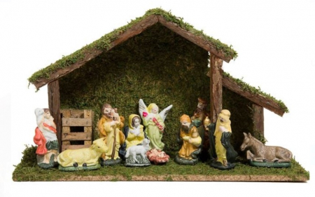 Toate produsele - Iesle decorativa de Craciun, cu 11 figurine din portelan, 39x15x23 cm