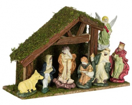 Iesle decorativa de Craciun, cu 9 figurine din portelan, 28x9x18 cm [1]