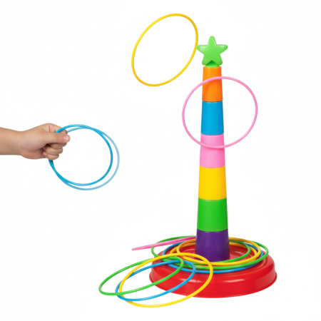 Jocuri si jucarii interactive - Joc de indemanare, arunca inelele pe turn, 35x18 cm