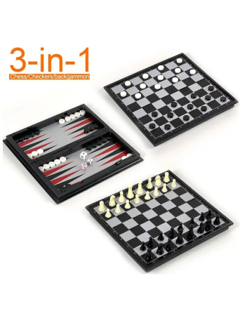 Jocuri si jucarii interactive - Joc magnetic 3 in 1, sah, table si dame, 35x35x2 cm