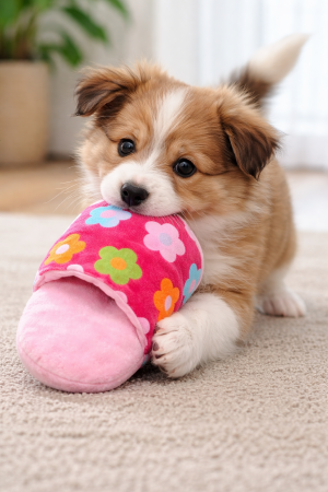 Jucarii animale - Jucarie caini, papuc roz de plus, 20cm