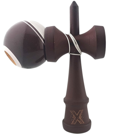 Kendama X originala, Profesionala Limited, din lemn, 18 cm, Super Sticky, Alb/Maro inchis, ata rezistenta de 35 cm [2]