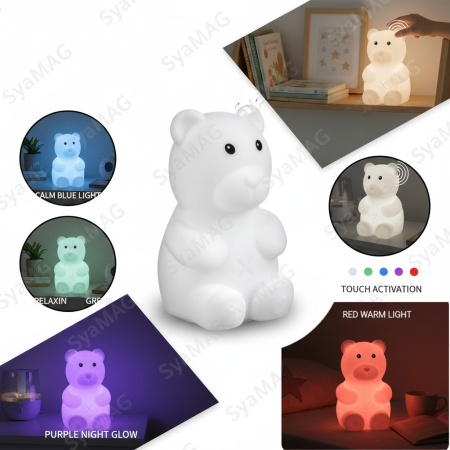 Toate produsele - Lampa de veghe, model ursulet, din silicon, squishy, 9x10x16 cm, schimba culoarea la atingere, verde, albastru, rosu si mov, buton on/off