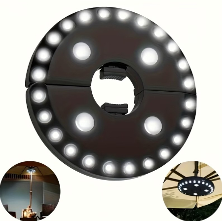 Lampa LED suspendabila, mecanism cu clips, fixare pe stalp umbrela sau suspendare pe carlig, 3 moduri de iluminare, Ø16x2.5cm, material ABS [6]