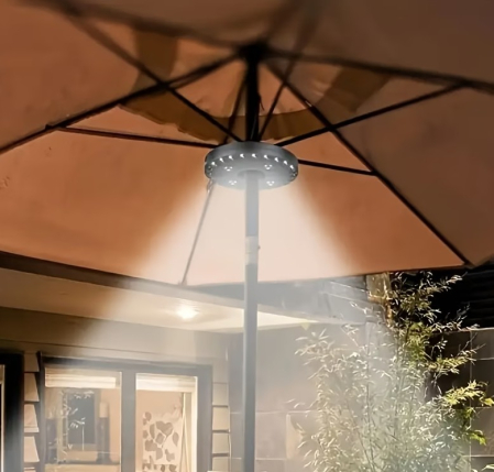 Lampa LED suspendabila, mecanism cu clips, fixare pe stalp umbrela sau suspendare pe carlig, 3 moduri de iluminare, Ø16x2.5cm, material ABS [4]