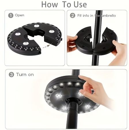 Lampa LED suspendabila, mecanism cu clips, fixare pe stalp umbrela sau suspendare pe carlig, 3 moduri de iluminare, Ø16x2.5cm, material ABS [3]
