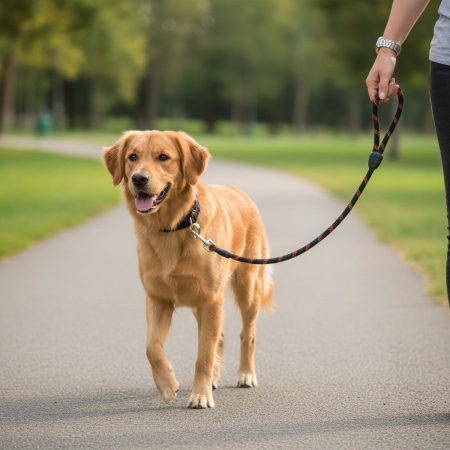 Zgarzi si lese - Lesa pentru caini de talie mica sau medie, 115x1.3 cm, neagra, model dungat tip franghie