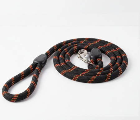 Lesa pentru caini de talie mica sau medie, 115x1.3 cm, neagra, model dungat tip franghie [1]