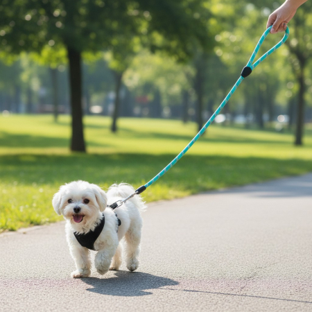 Lesa pentru caini de talie mica sau medie, 115x1.3 cm, turcoaz, model dungat tip franghie [1]